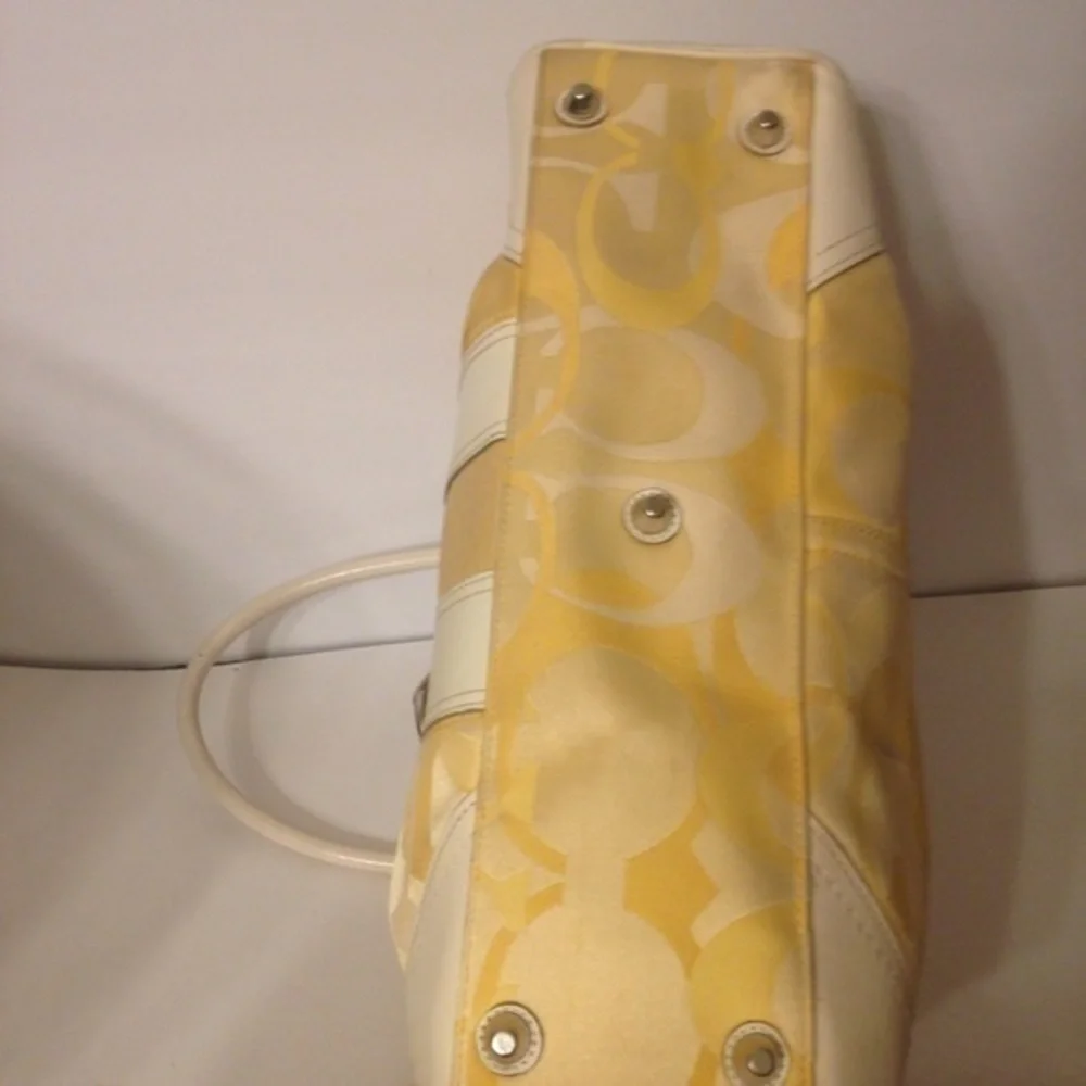 Coach yellow optic and leather tote